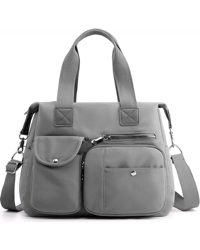 Women Lightweight Nylon Tote Bag Multiple Pockets Top Handle Handbag Ladies Work Purse Travel Crossbody Shoulder Bag Gray $32...