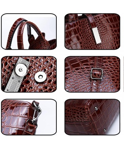 Women Handbag PU Leather Crocodile Pattern Handbag Set Shoulder Bag Wallet Purse 3 Pcs Set Red $35.38 Handbags