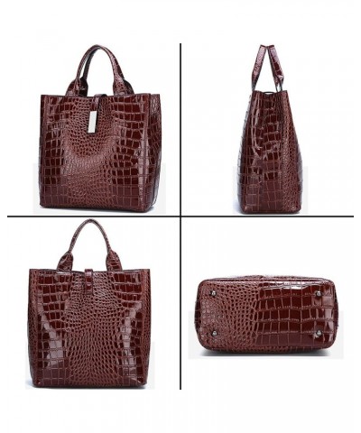 Women Handbag PU Leather Crocodile Pattern Handbag Set Shoulder Bag Wallet Purse 3 Pcs Set Red $35.38 Handbags