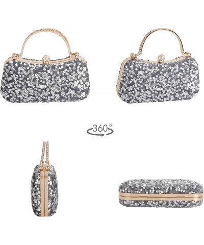 Women Mini Glitter Sequin Evening Handbag Clutch Metal Top-handle Bag Cross-body Bag Grey $17.15 Evening Bags