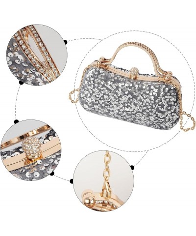 Women Mini Glitter Sequin Evening Handbag Clutch Metal Top-handle Bag Cross-body Bag Grey $17.15 Evening Bags