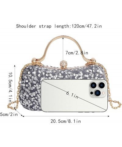 Women Mini Glitter Sequin Evening Handbag Clutch Metal Top-handle Bag Cross-body Bag Grey $17.15 Evening Bags