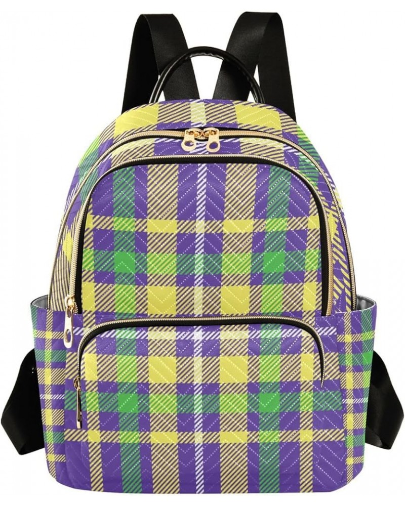 Mardi Gras Women Backpack Purple Yellow Green Plaid Anti-Theft Travel Backpack with Luggage Belt Durable Handbag Lady Purse R...