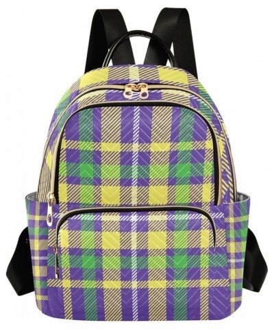 Mardi Gras Women Backpack Purple Yellow Green Plaid Anti-Theft Travel Backpack with Luggage Belt Durable Handbag Lady Purse R...