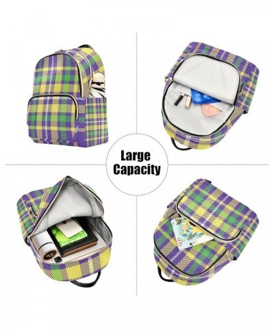 Mardi Gras Women Backpack Purple Yellow Green Plaid Anti-Theft Travel Backpack with Luggage Belt Durable Handbag Lady Purse R...