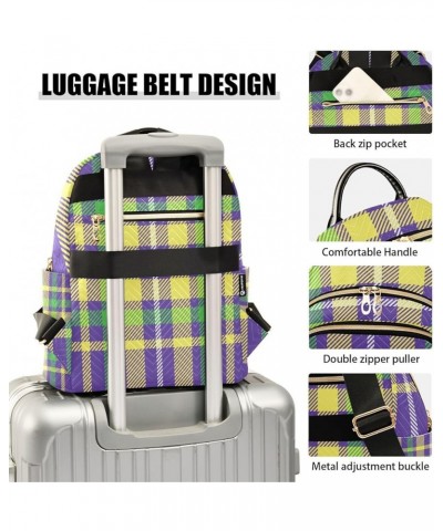 Mardi Gras Women Backpack Purple Yellow Green Plaid Anti-Theft Travel Backpack with Luggage Belt Durable Handbag Lady Purse R...