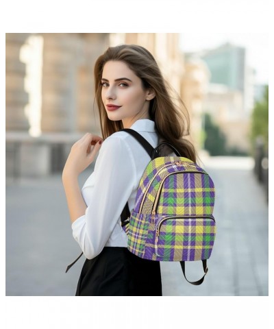 Mardi Gras Women Backpack Purple Yellow Green Plaid Anti-Theft Travel Backpack with Luggage Belt Durable Handbag Lady Purse R...