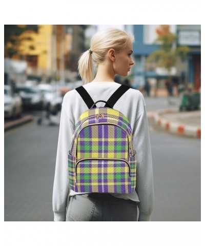 Mardi Gras Women Backpack Purple Yellow Green Plaid Anti-Theft Travel Backpack with Luggage Belt Durable Handbag Lady Purse R...