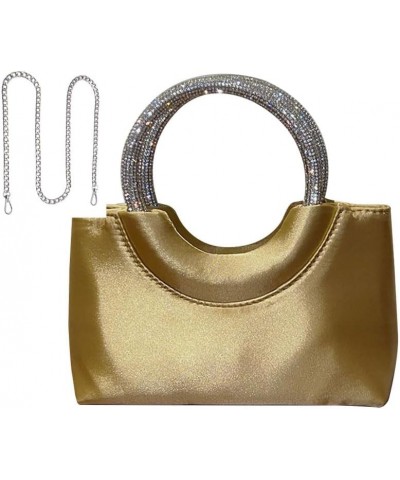 Women's Satin Evening Bag with Rhinestone Handle,Clutch Handbag with Shoulder Strap Gold $20.78 Evening Bags