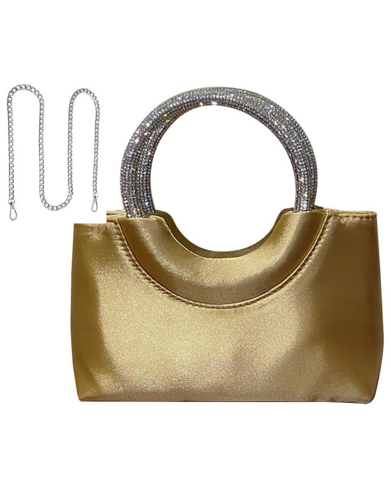 Women's Satin Evening Bag with Rhinestone Handle,Clutch Handbag with Shoulder Strap Gold $20.78 Evening Bags