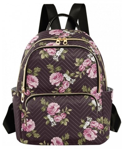 Travel Backpack Purse for Women Fashion Anti-theft Work Casual Pink Rose Floral Black Daypack Shoulder Bag Medium Size Medium...