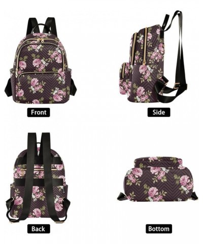 Travel Backpack Purse for Women Fashion Anti-theft Work Casual Pink Rose Floral Black Daypack Shoulder Bag Medium Size Medium...