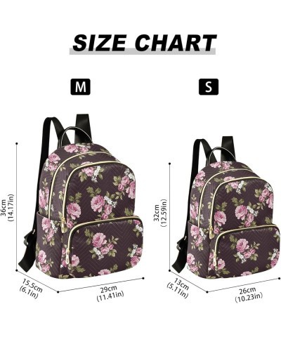 Travel Backpack Purse for Women Fashion Anti-theft Work Casual Pink Rose Floral Black Daypack Shoulder Bag Medium Size Medium...