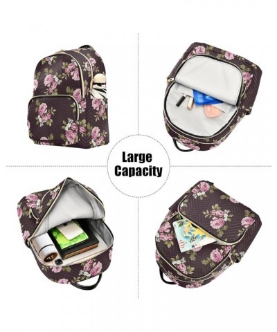 Travel Backpack Purse for Women Fashion Anti-theft Work Casual Pink Rose Floral Black Daypack Shoulder Bag Medium Size Medium...