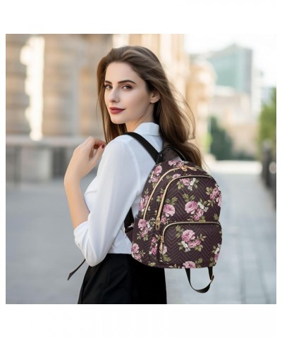 Travel Backpack Purse for Women Fashion Anti-theft Work Casual Pink Rose Floral Black Daypack Shoulder Bag Medium Size Medium...