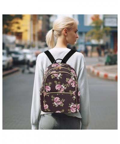 Travel Backpack Purse for Women Fashion Anti-theft Work Casual Pink Rose Floral Black Daypack Shoulder Bag Medium Size Medium...