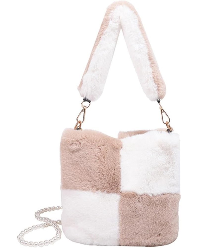 Japanese style fur bag women's fashion simple women's shoulder bag temperament wild western style Plush Bag Khaki $27.00 Totes