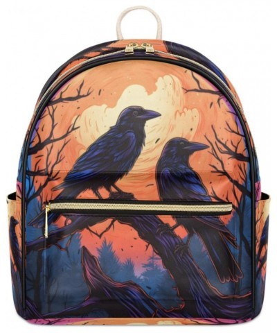 Halloween Crows Bird Backpack Purse for Women PU Leather Lightweight Ladies Shoulder Fashion Satchel Bags Travel Casual Daypa...