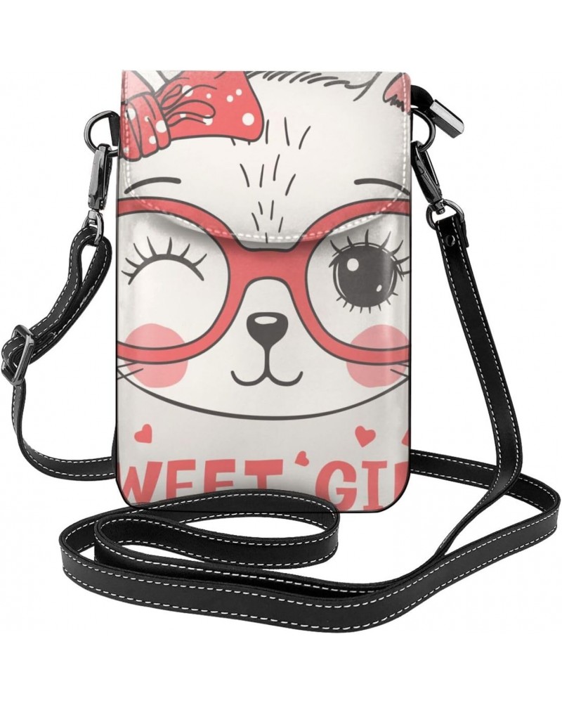 Cat Face with Glasses Small Crossbody Bags for Women PU Leather Cell Phone Purse Wallet with Card Slots $18.01 Crossbody Bags