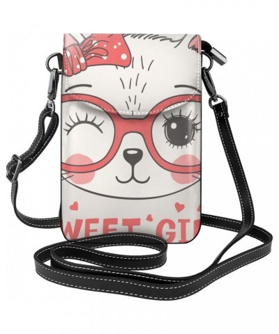 Cat Face with Glasses Small Crossbody Bags for Women PU Leather Cell Phone Purse Wallet with Card Slots $18.01 Crossbody Bags