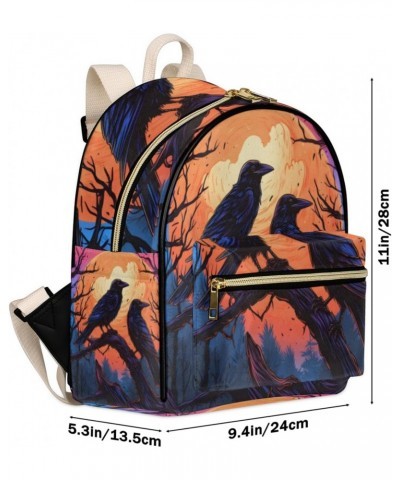 Halloween Crows Bird Backpack Purse for Women PU Leather Lightweight Ladies Shoulder Fashion Satchel Bags Travel Casual Daypa...