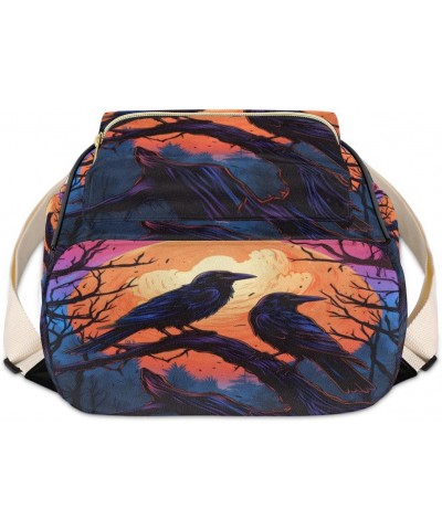 Halloween Crows Bird Backpack Purse for Women PU Leather Lightweight Ladies Shoulder Fashion Satchel Bags Travel Casual Daypa...