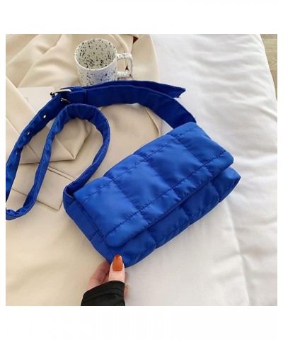 Women Nylon Shoulder Bag Design Space Padded Messenger Bag Solid Color Handbag Light Blue $8.57 Shoulder Bags