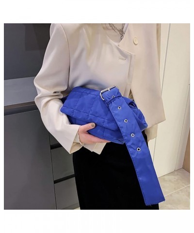 Women Nylon Shoulder Bag Design Space Padded Messenger Bag Solid Color Handbag Light Blue $8.57 Shoulder Bags