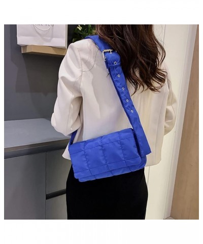 Women Nylon Shoulder Bag Design Space Padded Messenger Bag Solid Color Handbag Light Blue $8.57 Shoulder Bags