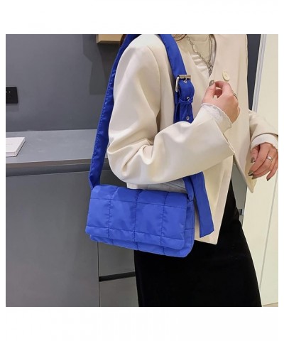 Women Nylon Shoulder Bag Design Space Padded Messenger Bag Solid Color Handbag Light Blue $8.57 Shoulder Bags