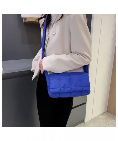 Women Nylon Shoulder Bag Design Space Padded Messenger Bag Solid Color Handbag Light Blue $8.57 Shoulder Bags