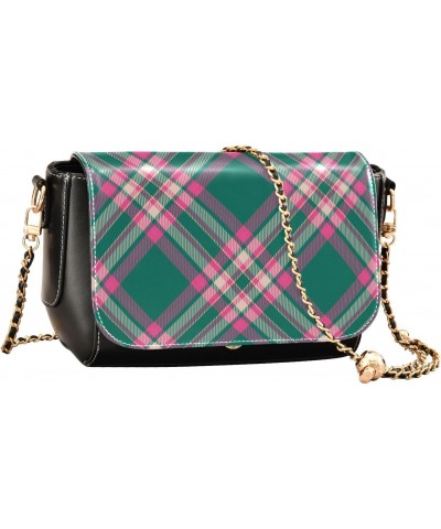 Crossbody Handbag Pink Green Classic Plaid PU Leather Shoulder Bag Sturdy Travel Pouch Compact Chic Bag for Women Everyday Us...