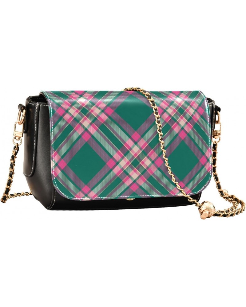 Crossbody Handbag Pink Green Classic Plaid PU Leather Shoulder Bag Sturdy Travel Pouch Compact Chic Bag for Women Everyday Us...