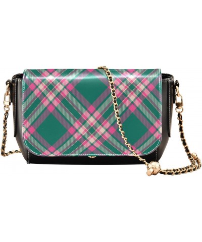 Crossbody Handbag Pink Green Classic Plaid PU Leather Shoulder Bag Sturdy Travel Pouch Compact Chic Bag for Women Everyday Us...