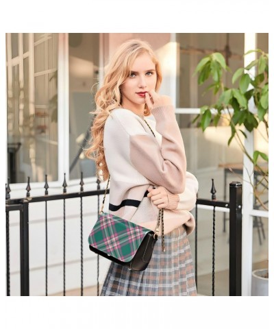 Crossbody Handbag Pink Green Classic Plaid PU Leather Shoulder Bag Sturdy Travel Pouch Compact Chic Bag for Women Everyday Us...