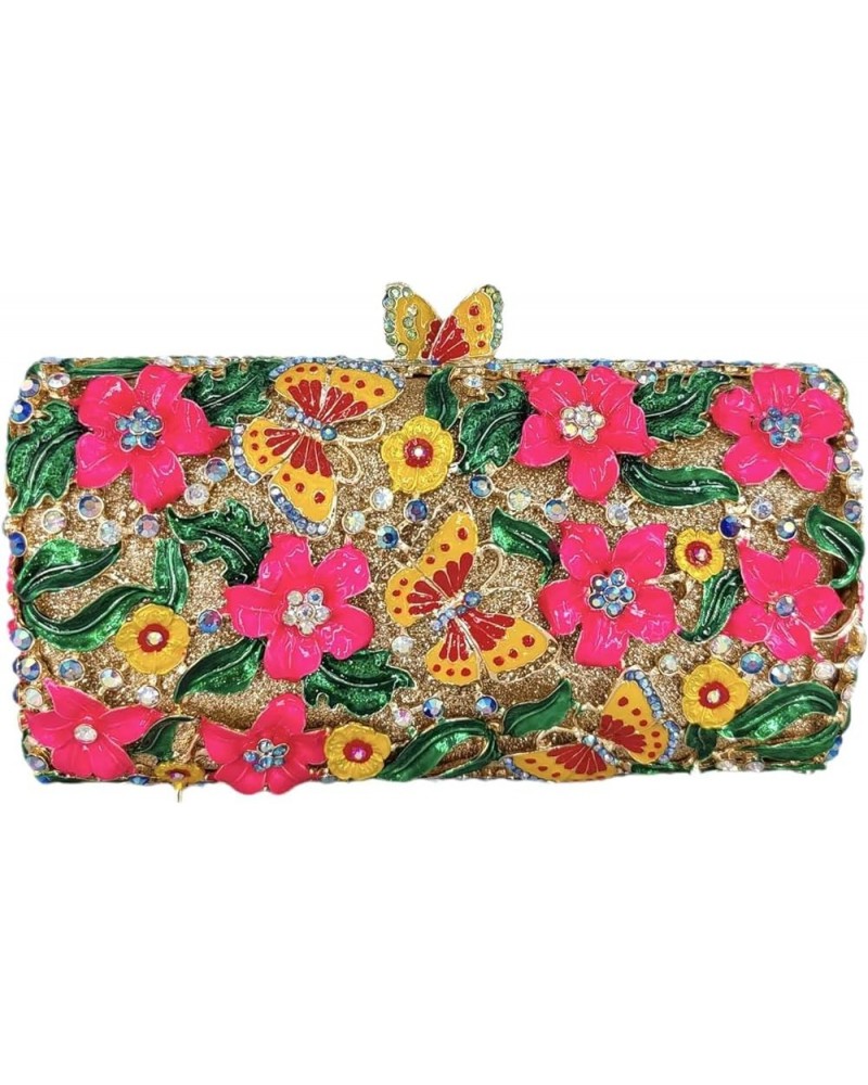 Flowers & Butterfly Women Crystal Clutch Evening Bag Wedding Party Rhinestone Handbags (Small,White) Yellow Fuchsia $69.35 Ev...