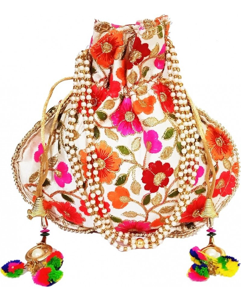 Potli Bag (Drawstring Purse): Gold Thread Sequin Embroidery Multicolor - 3 $12.74 Clutches